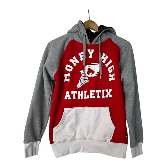 Money Clothing "Money High Athletics" Hoodie  Sz L Red & Gray British Streetwear - Picture 1 of 6